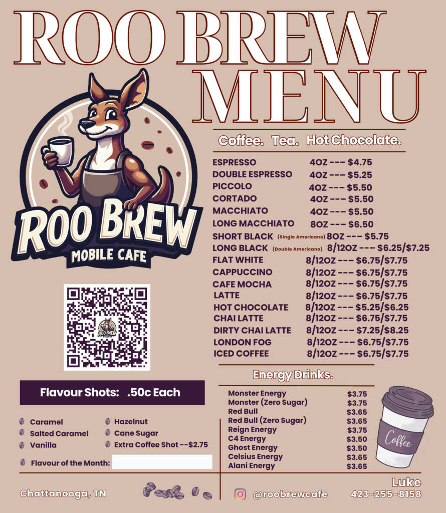 Roo Brew Mobile Cafe Menu